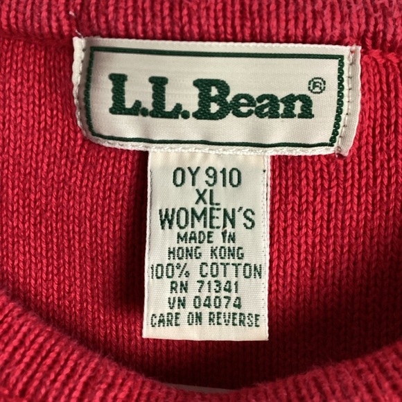 LL Bean Chunky Knit Crewneck Sweater Womens XL Red Ribbed Fisherman 100% Cotton - Picture 3 of 6